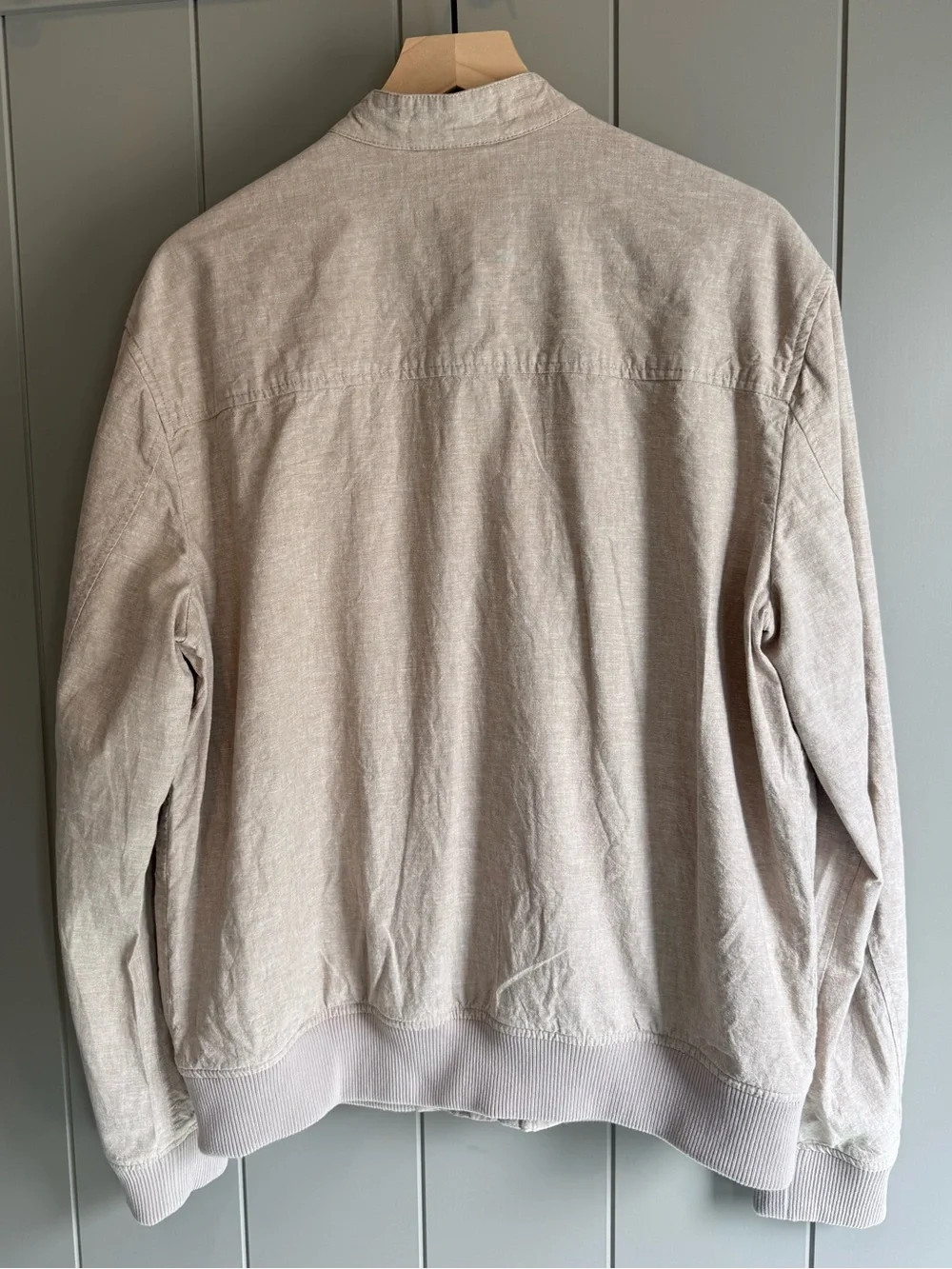 Banana Republic Mens Linen Blend Bomber Jacket Large Sand Castle Tan Zip
